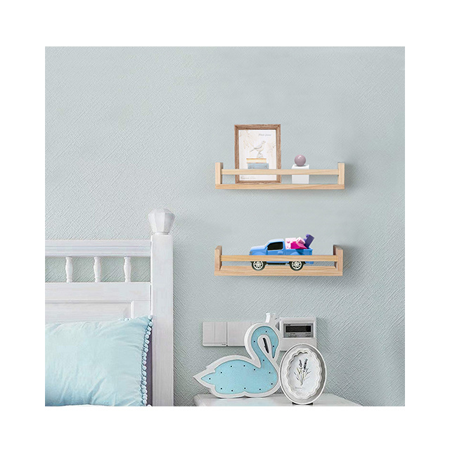 Rustic Floating Book Shelves Wall Mount Wooden Hanging Ledge Storage Shelf Organizer