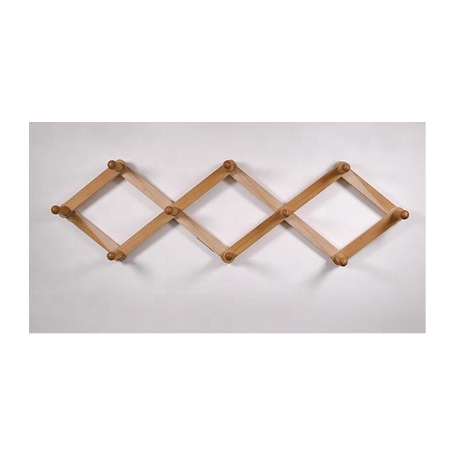 Customized Rustic Wood Expandable Accordion Style 10 Peg Coat Rack Wall Hanger Coffee Rack