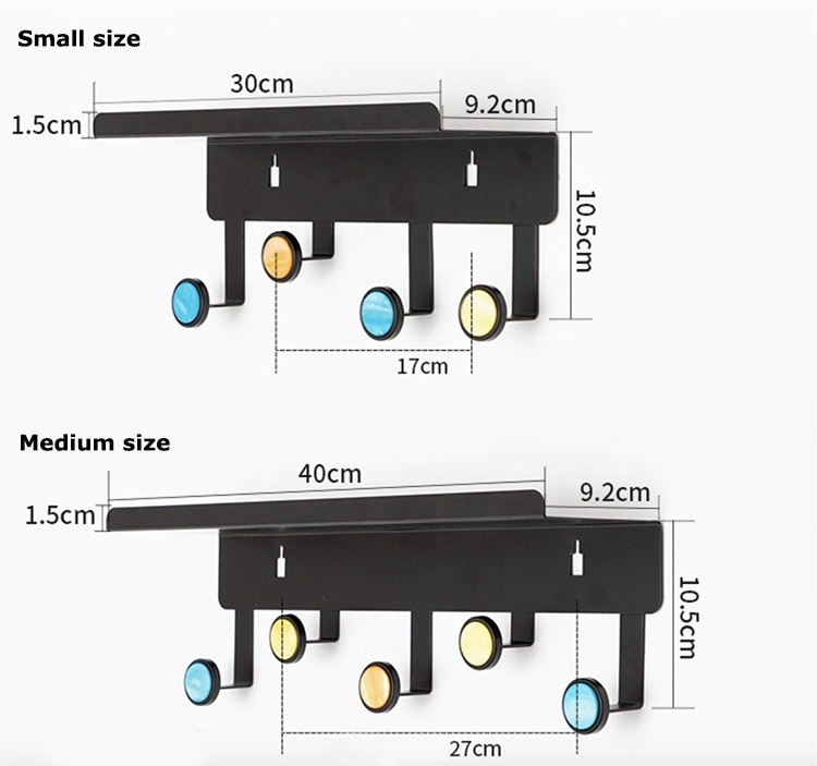 Custom wall mount shelf decorative wrought Iron 4 hooks coat and hat rack shelves storage rack