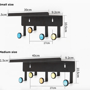 OEM wall mount shelf floating decorative wrought Iron 4 hooks coat and hat rack black shelves storage rack