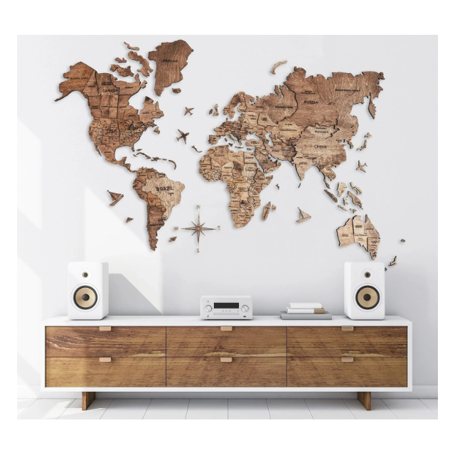 3d wooden world map with light home office decoration wall art large wooden map of the world