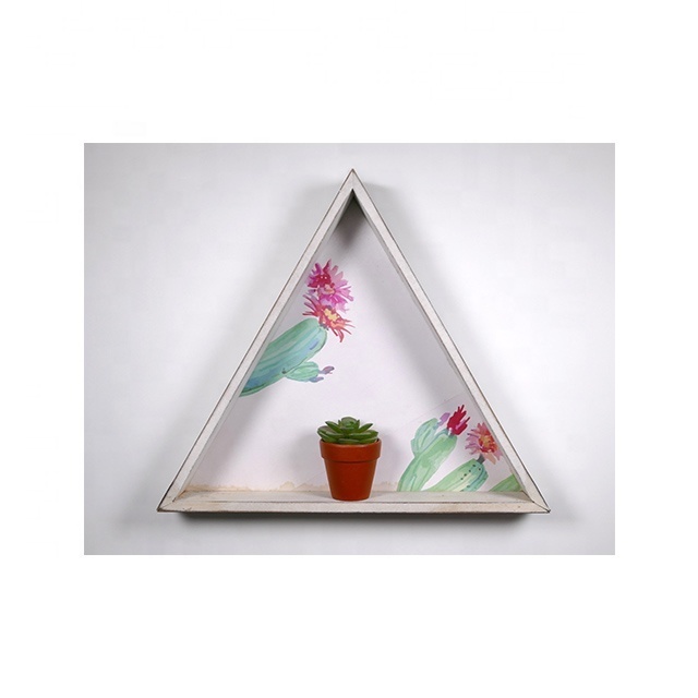 Custom Wooden Triangle Decorative Wall Hanging Shelf Display Decor Rack Cactus Painting for Home