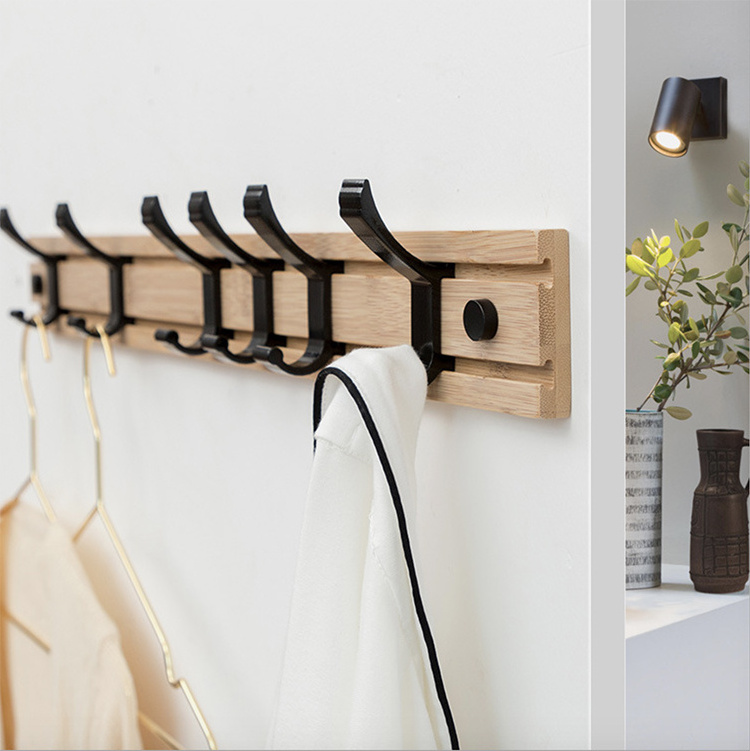 Wooden Coat Rack Clothes Hanger Hooks Living Room Wall Rack