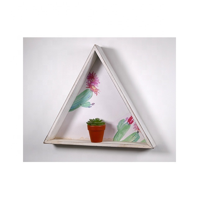 Custom Wooden Triangle Decorative Wall Hanging Shelf Display Decor Rack Cactus Painting for Home