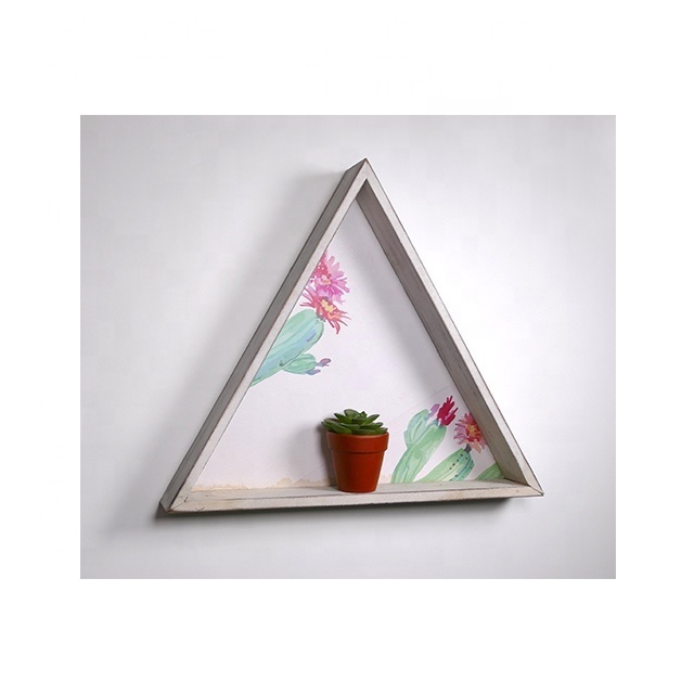 Custom Wooden Triangle Decorative Wall Hanging Shelf Display Decor Rack Cactus Painting for Home