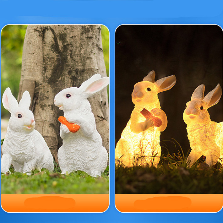 Outdoor Waterproof Lantern Fiberglass Lamp Animal Rabbit Lantern Statue LED Display For Garden Decoration