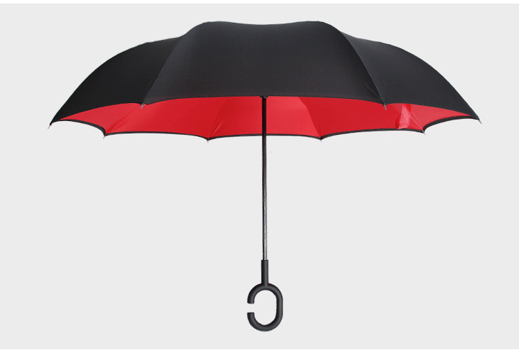 New Style Double Layer Windproof C Shape Handle Fashion Inverted Umbrella With Logo Prints