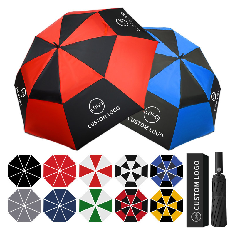 Wholesale Customize Light Parasol Rain Uv Automatic Custom Logo Golf Umbrellas Sun Golf Folding Umbrella With Flashlight