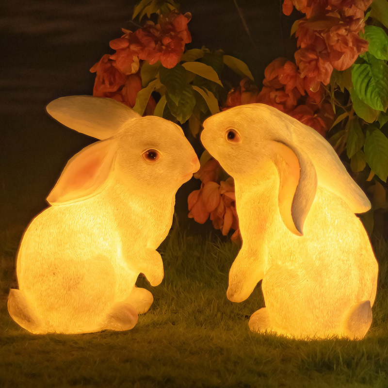 Outdoor Waterproof Lantern Fiberglass Lamp Animal Rabbit Lantern Statue LED Display For Garden Decoration