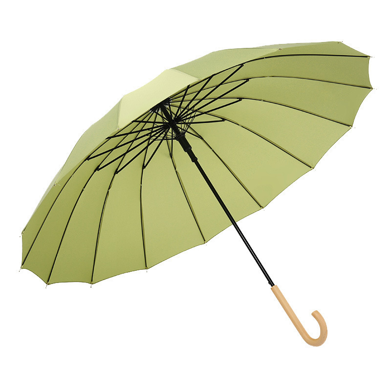 Japanese Style Retro Simple Popular Solid Color Straight Umbrella Fiberglass Shaft Wood Handle Man And Women Umbrellas