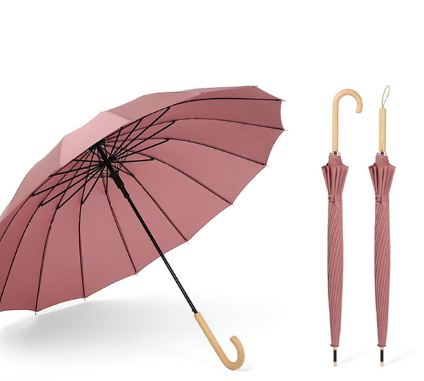 Japanese Style Retro Simple Popular Solid Color Straight Umbrella Fiberglass Shaft Wood Handle Man And Women Umbrellas