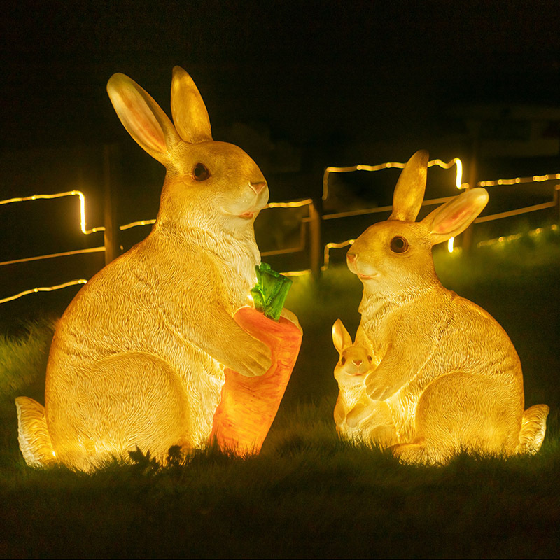 Outdoor Waterproof Lantern Fiberglass Lamp Animal Rabbit Lantern Statue LED Display For Garden Decoration