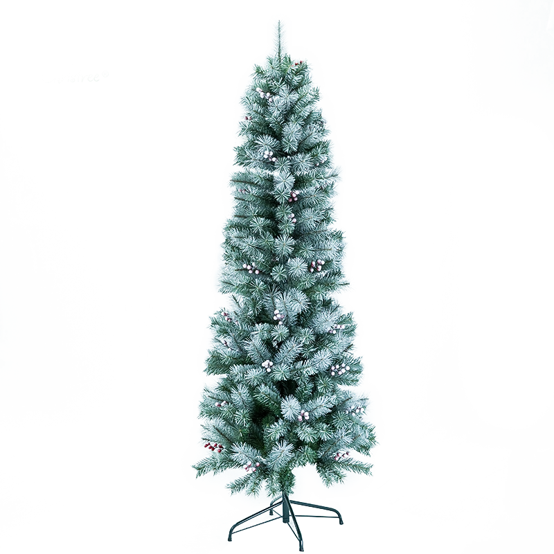 Slim Flocked Slim Singing Simulated Self-Assemble Santa Claus Christmas Tree 7Ft With Warm Lights