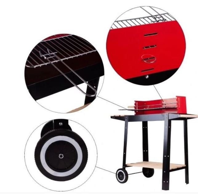 BBQ Charcoal grill with wooden shelf and warming grid simple grill easy assemble heat resistant fire grilling