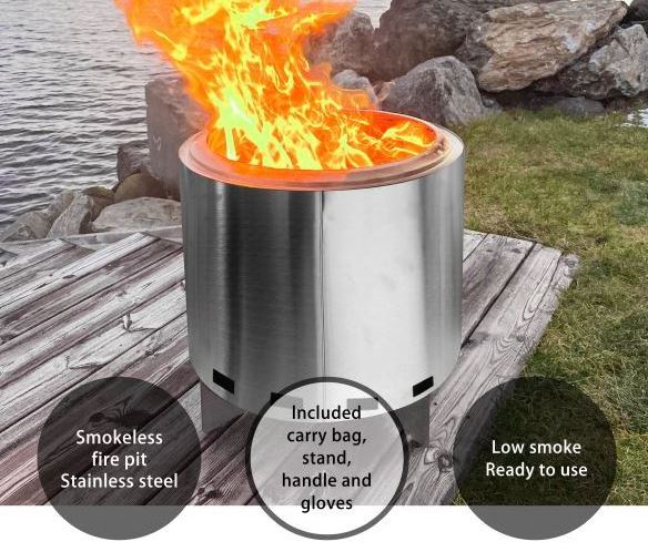 Charcoal Camping Fire Pit 19.5 Inch Portable Outdoor Stainless Steel Wood Burning Smokeless Bonfire Fire Pit