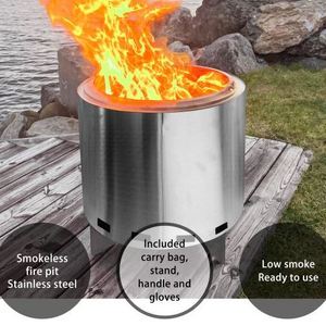 Charcoal Camping Fire Pit 19.5 Inch Portable Outdoor Stainless Steel Wood Burning Smokeless Bonfire Fire Pit