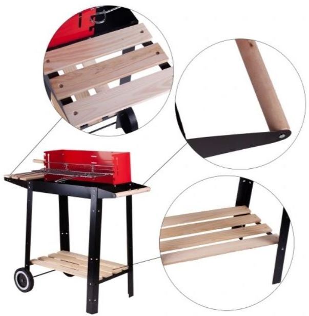 BBQ Charcoal grill with wooden shelf and warming grid simple grill easy assemble heat resistant fire grilling