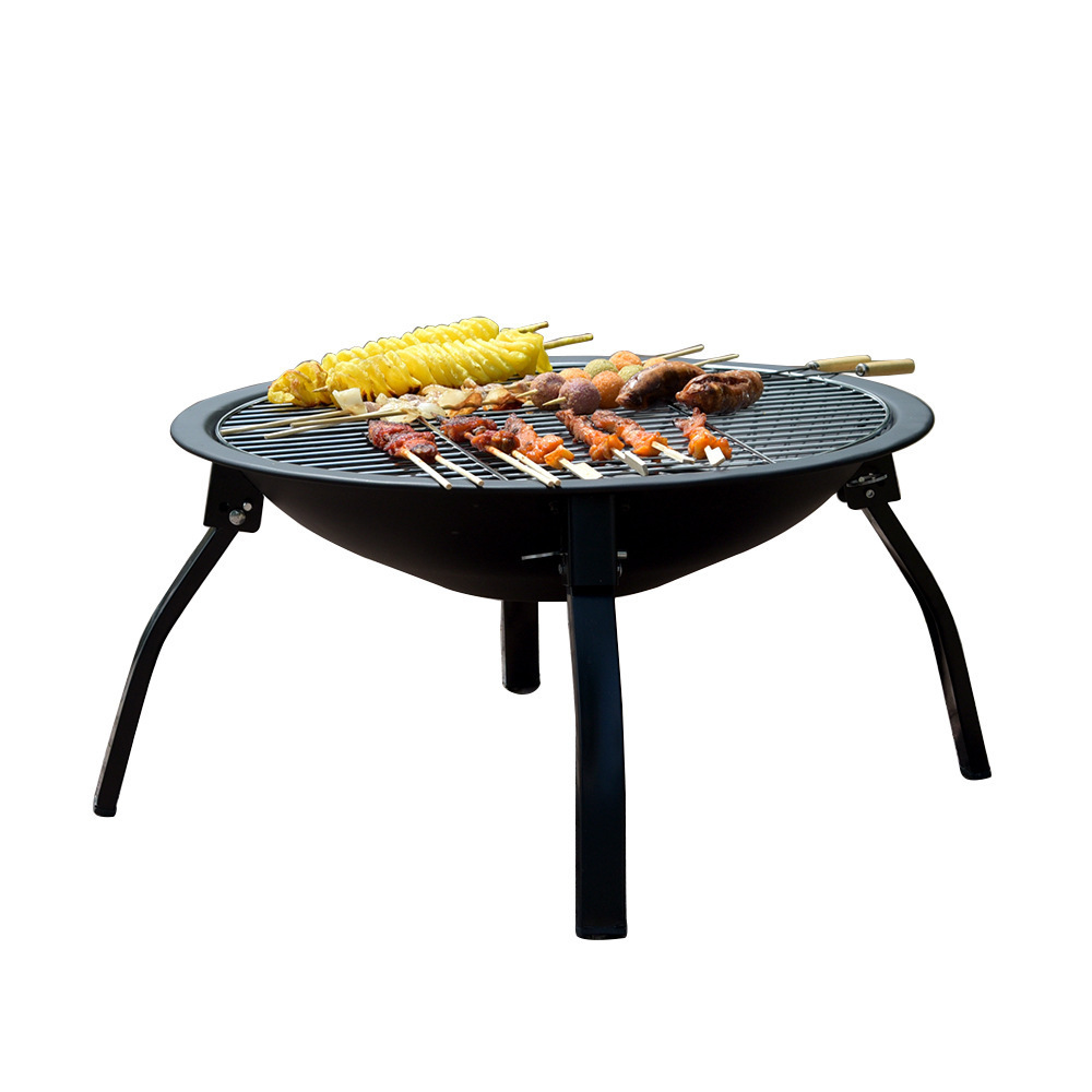 Outdoor folding bbq portable grill round brazier barbecue grill heating dual purpose camping stove