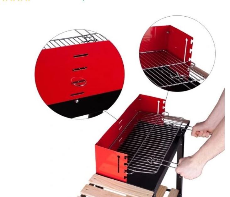 BBQ Charcoal grill with wooden shelf and warming grid simple grill easy assemble heat resistant fire grilling