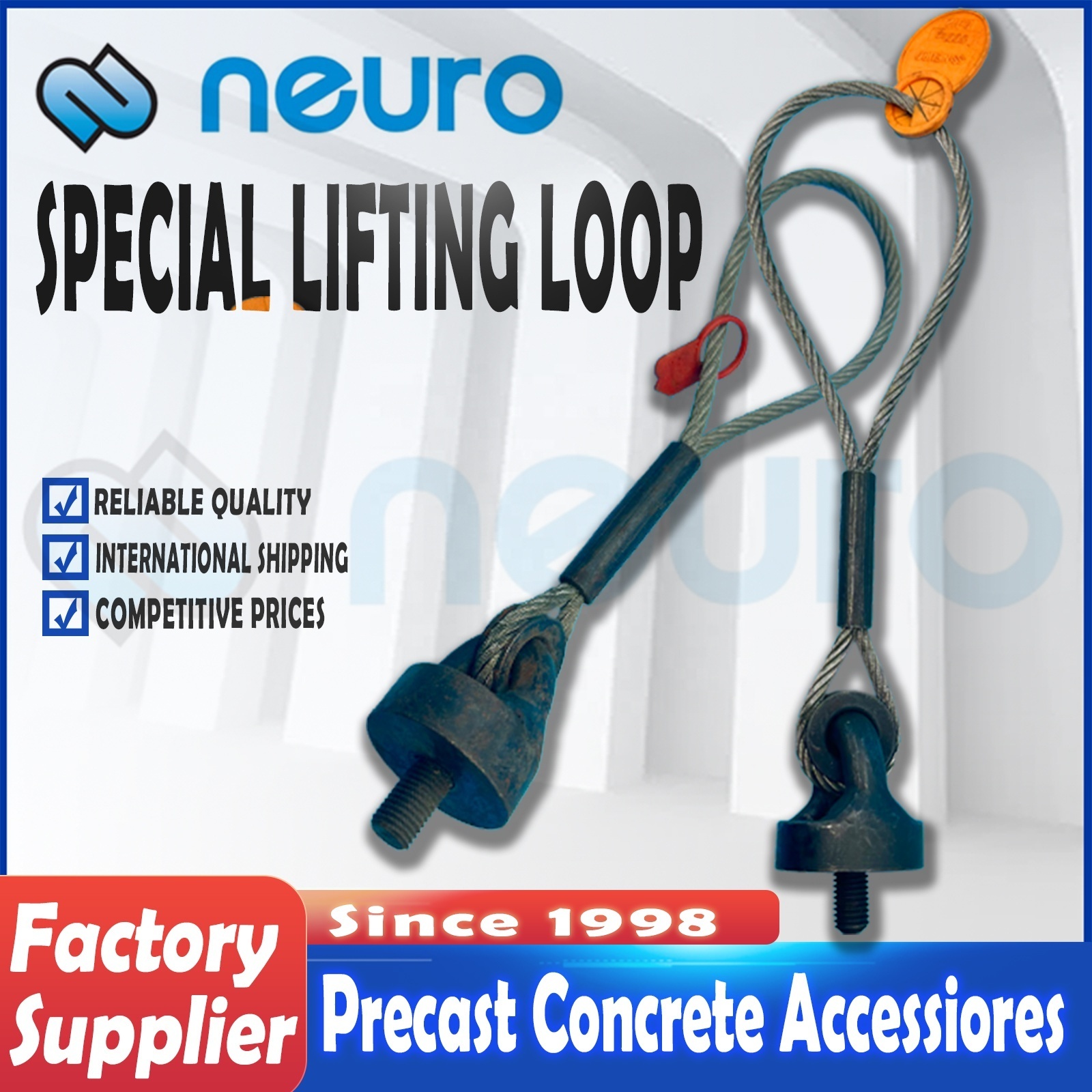 Industrial Saftey Standard Thread System Special Lifting Loop Wire Rope Sling with Screw for PC Heavy Duty Anchor