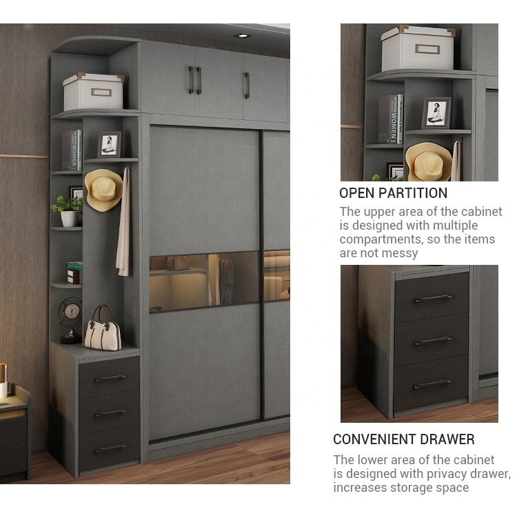 grey glass sliding door cabinet bedroom furniture modern wardrobe