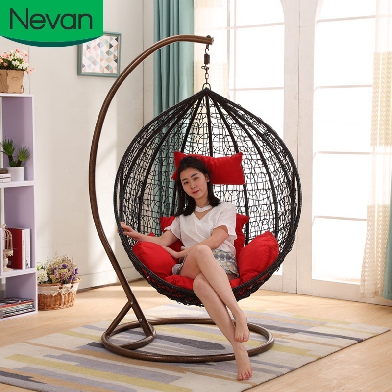 bird nest relaxing modern indoor or outdoor garden black rattan hanging swing chairs for adults