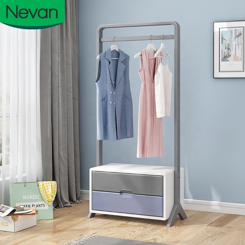 bedroom and entry fashion grey solid wood stand hanging clothes rail  rack with shoe and coat