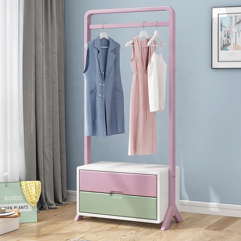 bedroom and entry fashion grey solid wood stand hanging clothes rail  rack with shoe and coat