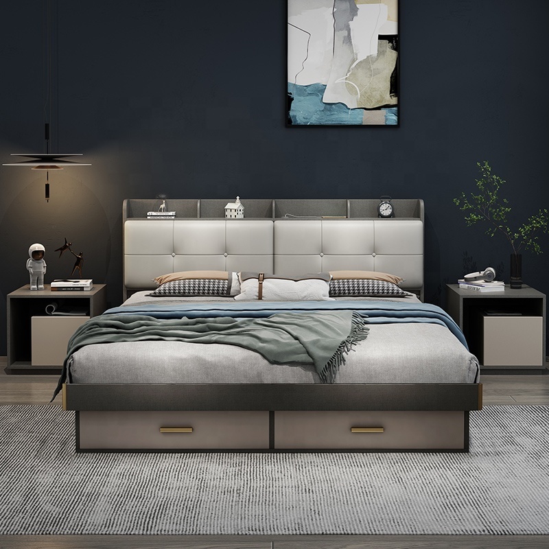 Chinese fashion design king size wood frame double bed cheap price bedroom home furniture minimalist real wooden frame beds