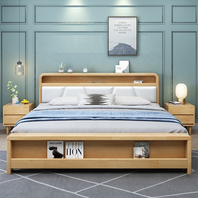 double size modern home furniture solid wood bed  frame beds with storage