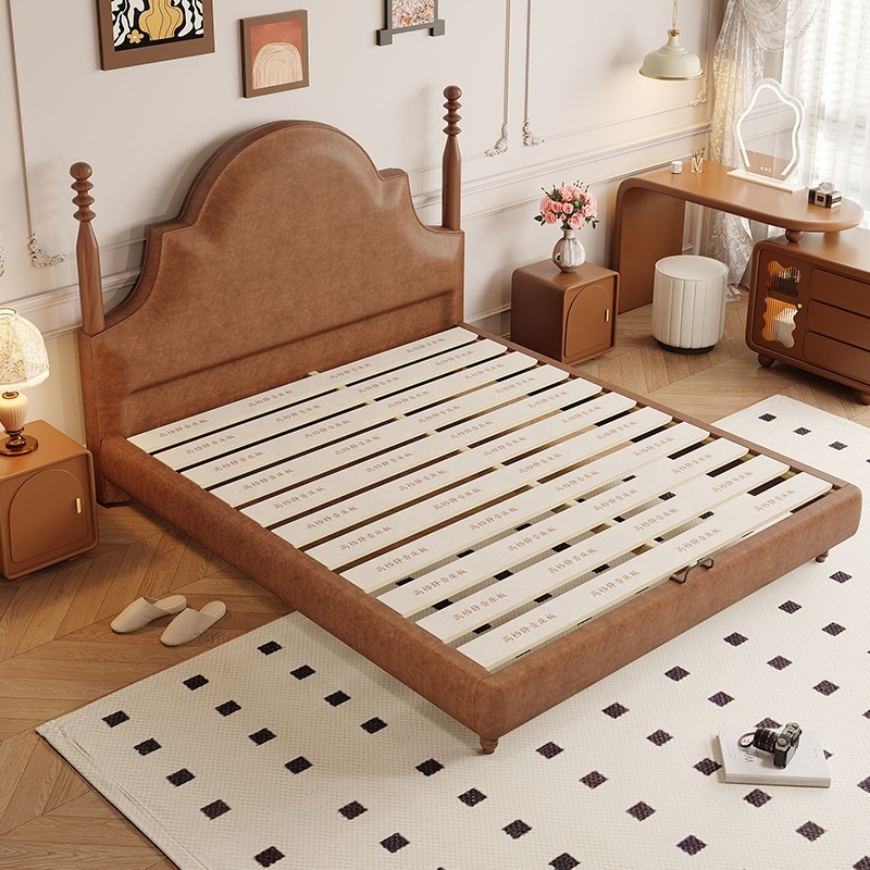 Wholesale price modern bedroom furniture light luxury hot sale queen size wooden frame leather bed with storage