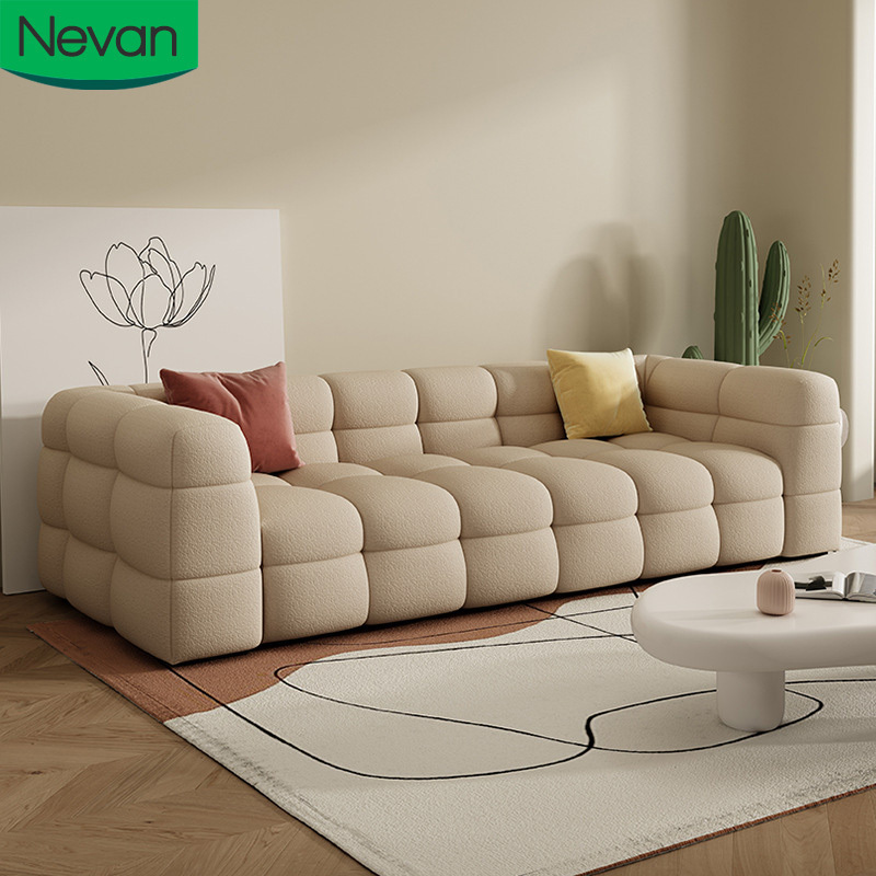 Living room office lamb cashmere wool simple design l shape comfort elegant beauty marshmallow puff fabrics sofa set