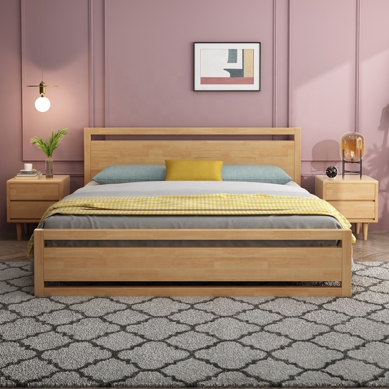 luxury golden solid wood double frame designs manufactures modern bedroom furniture wood bed with box