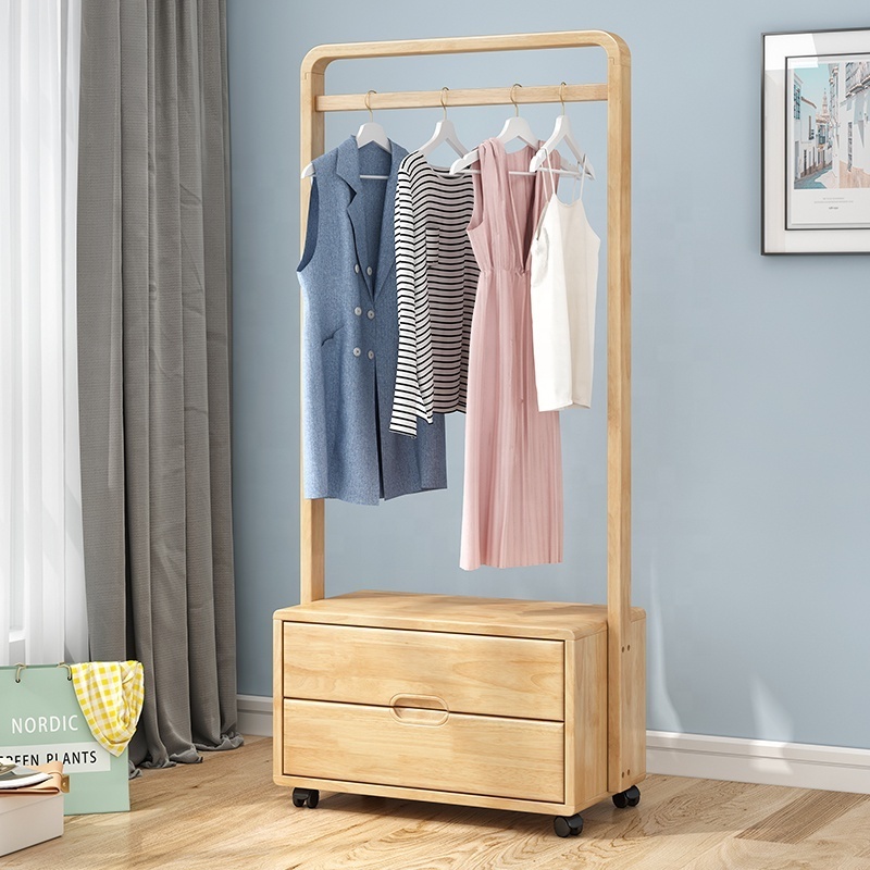 bedroom and entry fashion grey solid wood stand hanging clothes rail  rack with shoe and coat