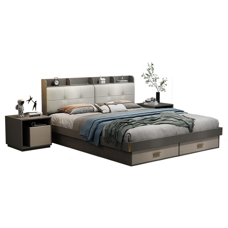 Luxury modern design full size optional bedroom furniture  cheap wooden box bed wooden frame king size bed double bed