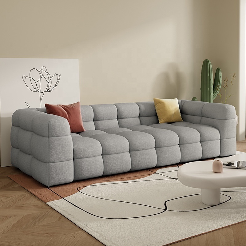 Living room office lamb cashmere wool simple design l shape comfort elegant beauty marshmallow puff fabrics sofa set