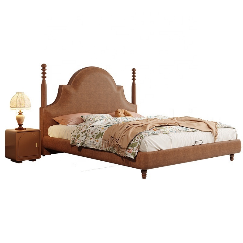 Wholesale price modern bedroom furniture light luxury hot sale queen size wooden frame leather bed with storage