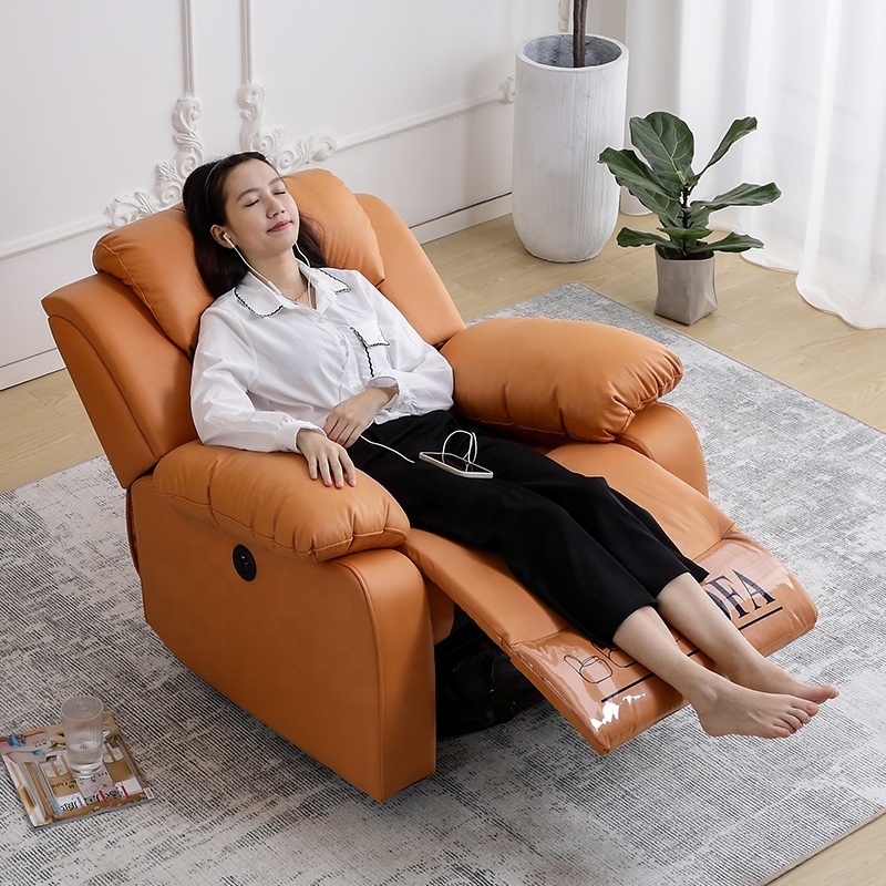 China manufacturers modern single italian electric living room furniture set orange office reclinable leather sofa with sponge