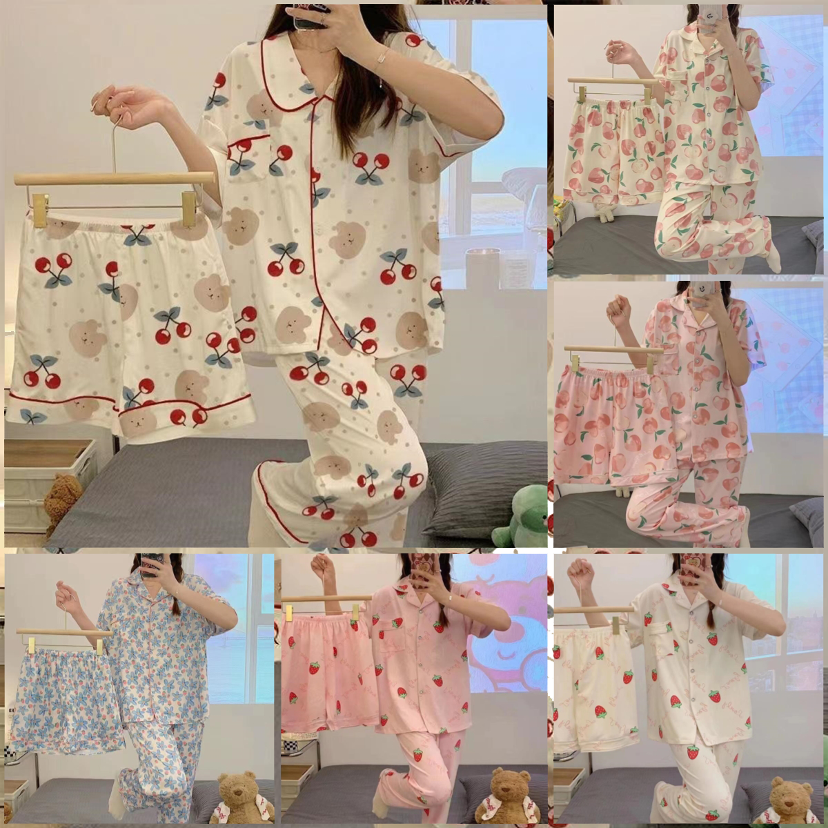 S9037 INS style pajamas girlsshort sleeve pants Korean version of loose sweet cartoon women's sleepwear