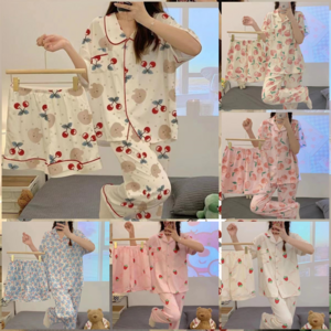 S9037 INS style pajamas girlsshort sleeve pants Korean version of loose sweet cartoon women's sleepwear