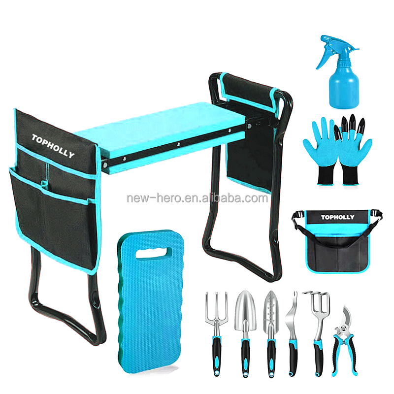 Hot Folding Garden Kneeler and Seat Bench Gardening Foldable Stool Tool Set Organizer Bag Pouch EVA Foam Pad Garden Tools Kit