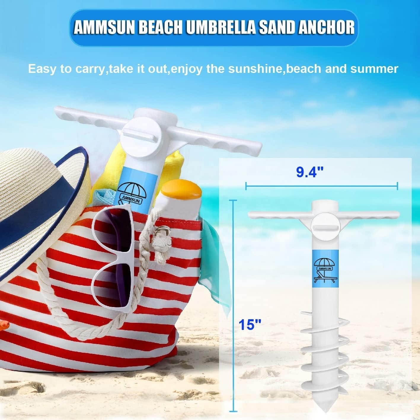 Beach Umbrella Sand Anchor Heavy Duty, Outdoor Umbrella Base with 5 Spiral Screw