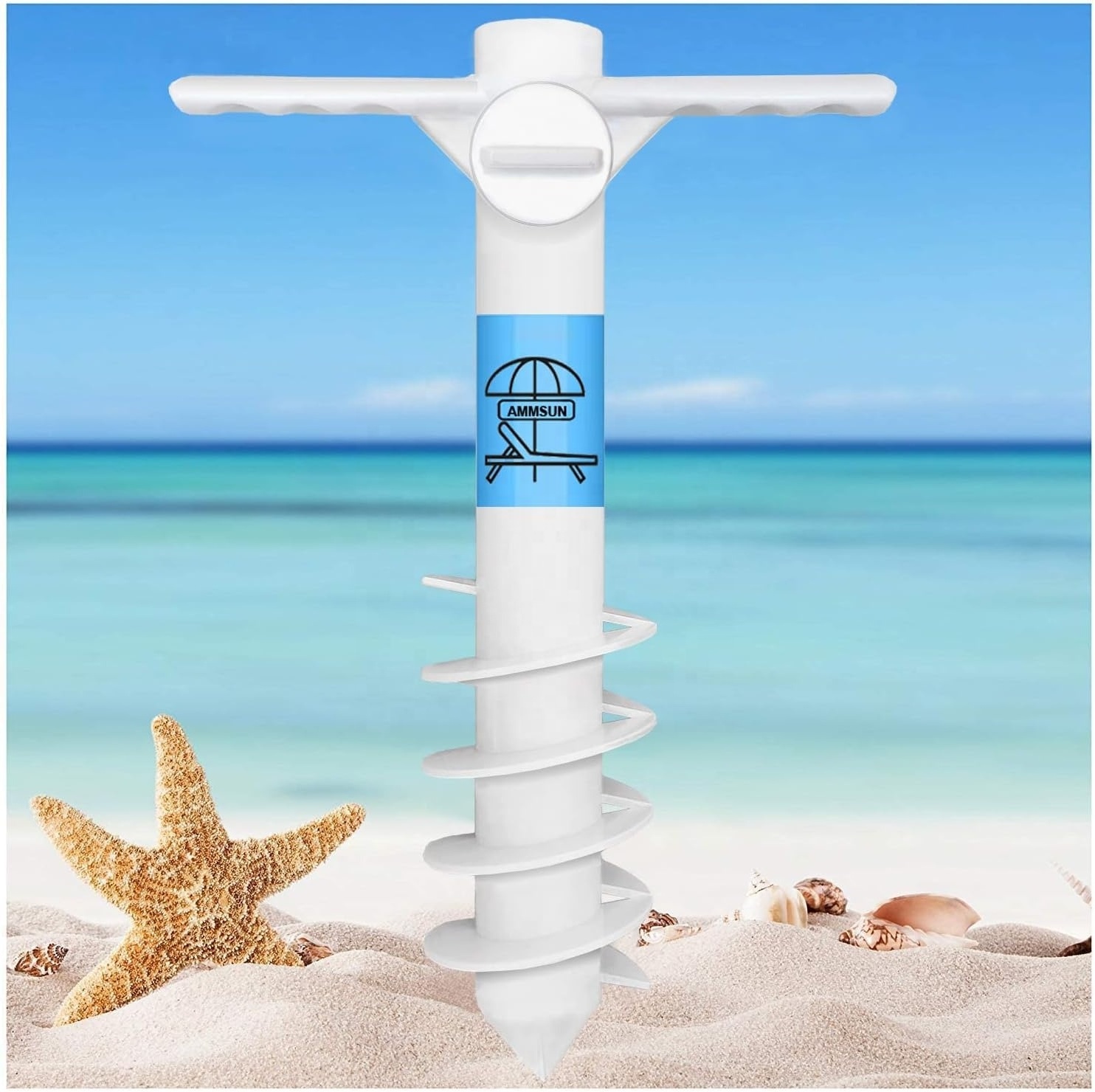 Beach Umbrella Sand Anchor Heavy Duty, Outdoor Umbrella Base with 5 Spiral Screw