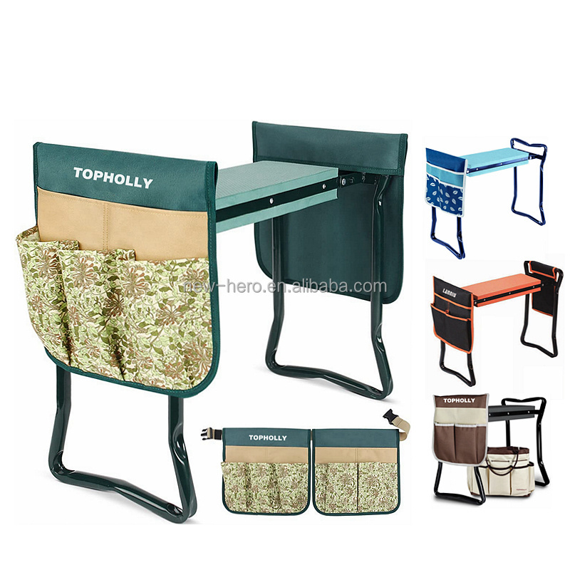 Green Folding Garden Stool Garden Kneeler and Seat Foldable Garden Chair for Kneeling and Sit Kneeling Bench With Storage Pouch