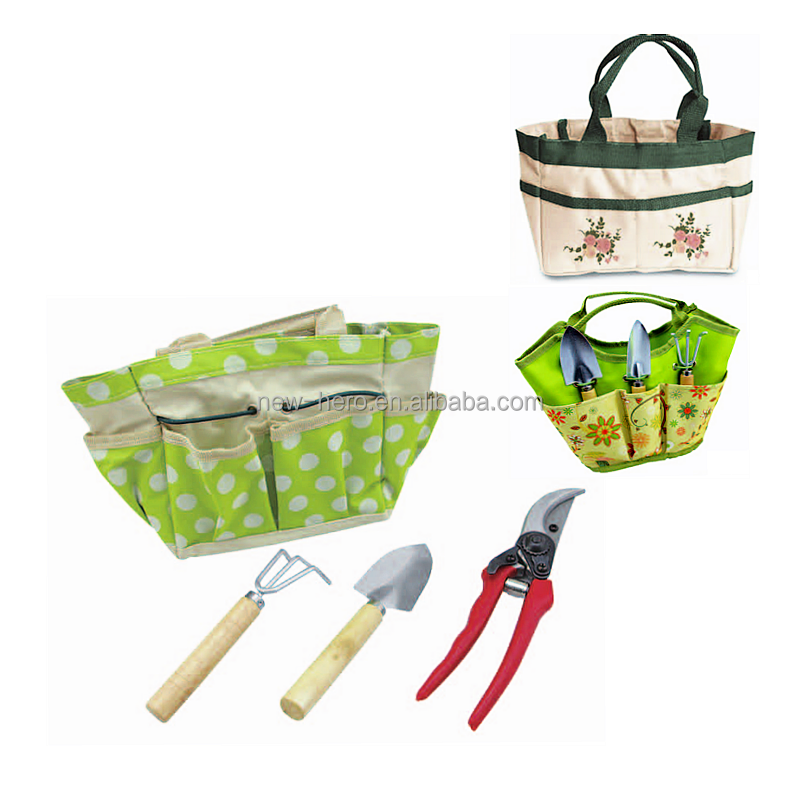 Hot Promotion Gift 5 Piece OEM Pack Gardening Tool Kit New Handy Tote Bag with Shovel Rake Pruning Shear Glove Garden Tool Set