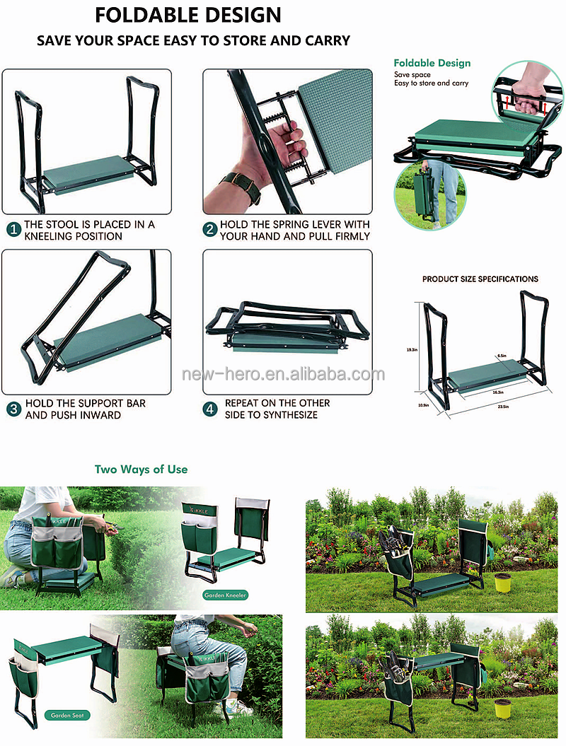 2 in 1 Multi Function Folding Garden Kneeler and Seat Bench Foldable Stool with EVA Foam Kneeling Pad Gardening Bench to Camping