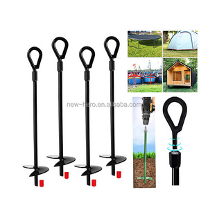 15" Long Earth Ground Anchor Kit 3" Wide Helix Heavy Duty Anchor Hook with Solid Steel Shaft for Swing Set Camping Tent Canopies