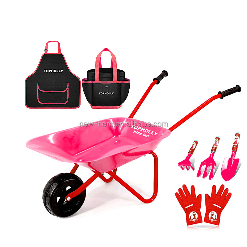 Child Beach Sand Toy Set with Metal Kid Wheelbarrow Children Sand Beach Toy Kit Boy Girl Gift Garden Tool Set Hand Trolley Cart