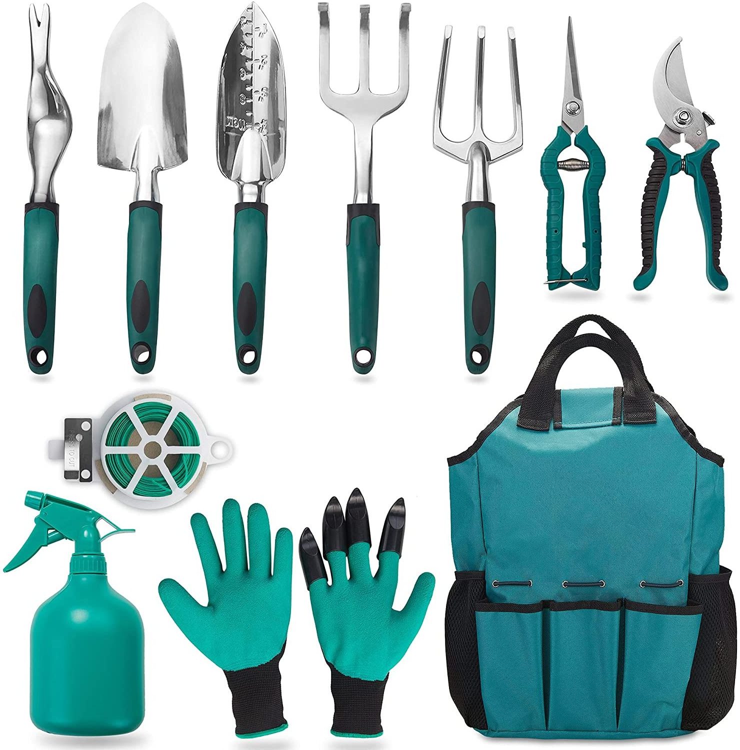 Garden Tool Set, 11 Piece Aluminum Alloy Steel Hand Tool Starter Kit with Garden Bag