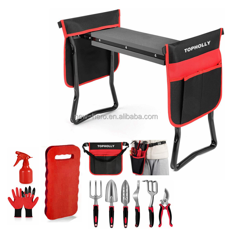 Hot Folding Garden Kneeler and Seat Bench Gardening Foldable Stool Tool Set Organizer Bag Pouch EVA Foam Pad Garden Tools Kit